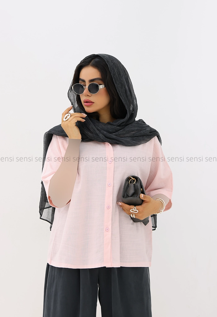 شومیز زنانه لینن آستین چاک کد1006325